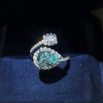 Green Pear Moissanite Ring for Women, 2 Carat VVS1 Halo Open Ring