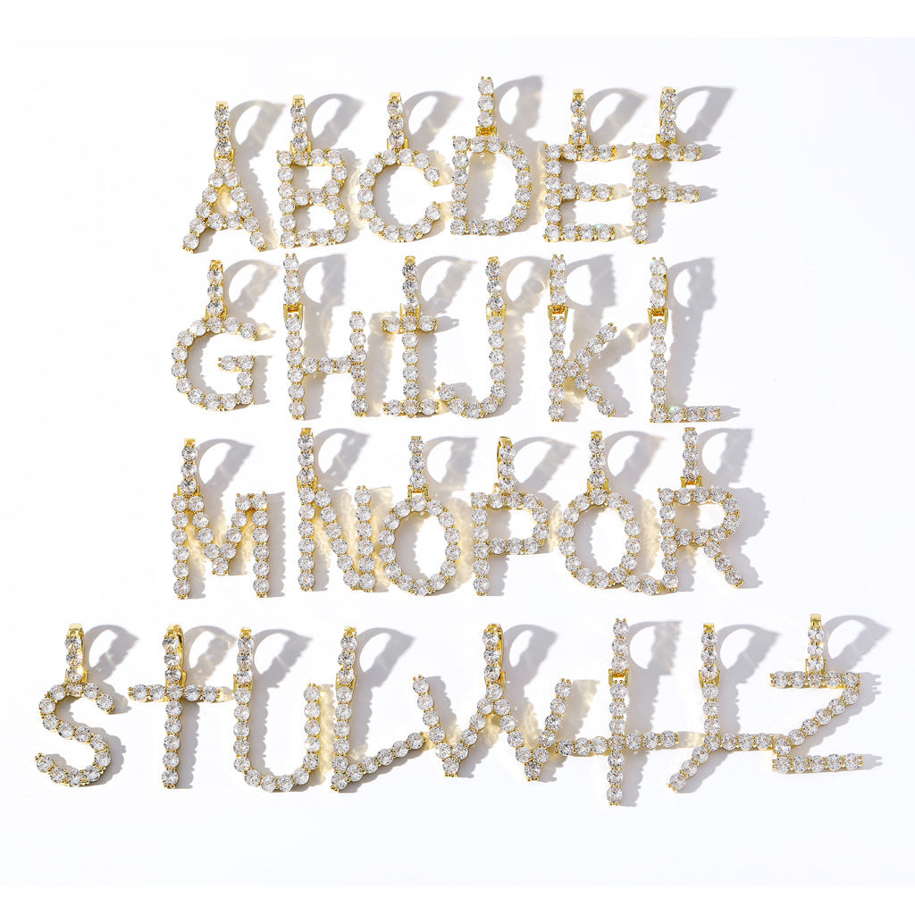 Hip Hop Minimalist Letter Cubic Zirconia Pendant Necklace for Men and Women