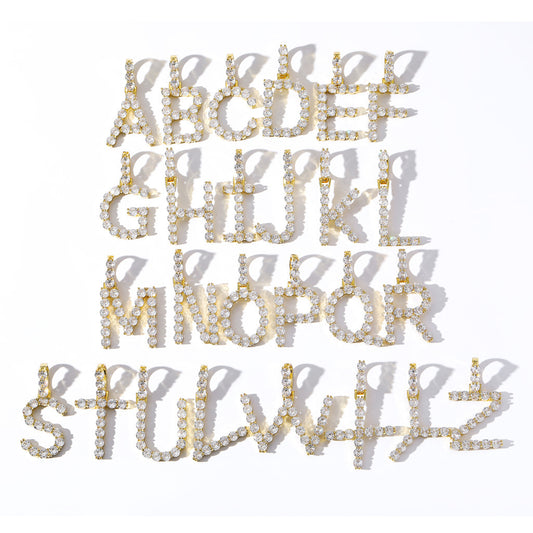 Hip Hop Minimalist Letter Cubic Zirconia Pendant Necklace for Men and Women