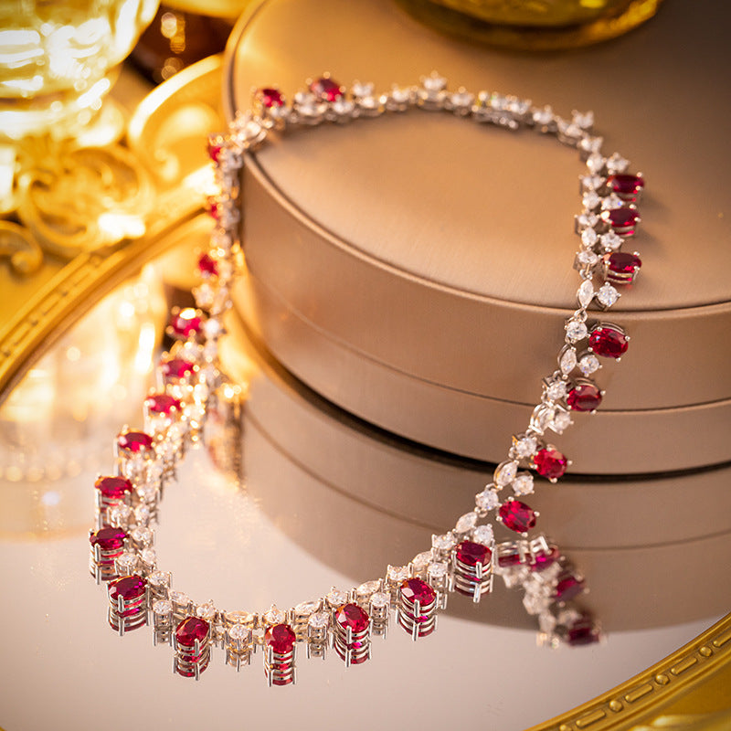 Vintage Red Oval Stone Tennis Bracelet, Silver-Tone Jewelry for Women product image