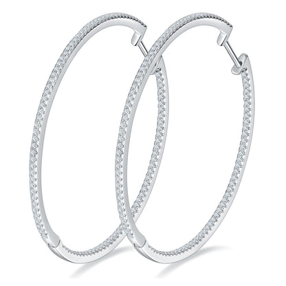Large 50mm Pavé Hoop Earrings for Women, Round Crystal Hoops