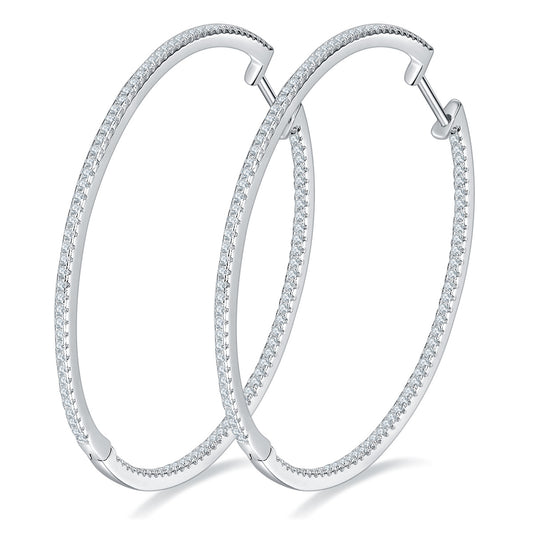 Large 50mm Pavé Hoop Earrings for Women, Round Crystal Hoops product image