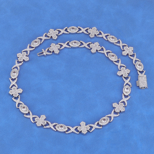 Eye and Cross CZ Link Hip Hop Necklace with Copper Base - CHA423 product image