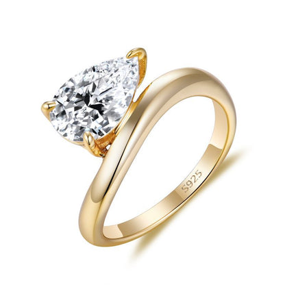 3 Carat Pear Moissanite Ring, S925 Sterling Silver 18K Gold-Plated Solitaire Ring for Women