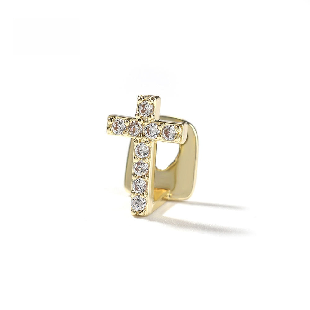 Minimalist Cross Copper Hoop Earring with Crystal Accents in Gold and Silver Tone product image