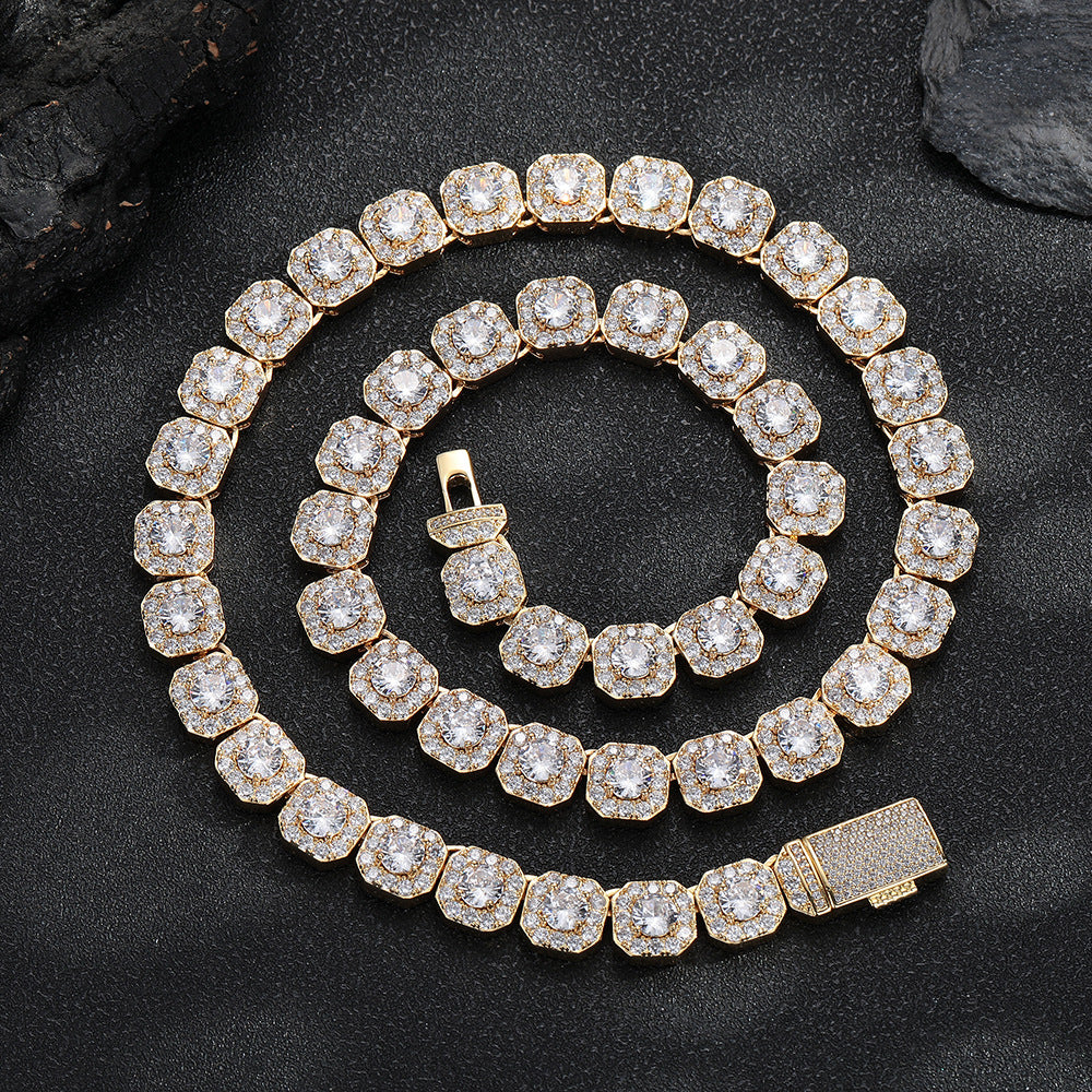 Iced Out Square Link Chain Bracelet & Necklace, Zircon Hip Hop Jewelry