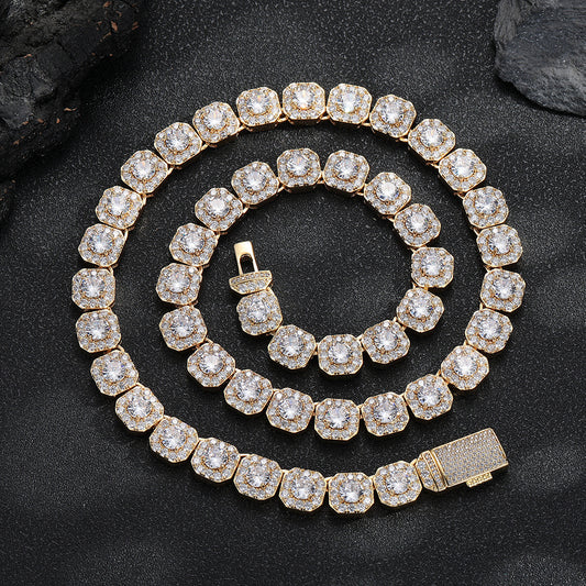 Iced Out Square Link Chain Bracelet & Necklace, Zircon Hip Hop Jewelry