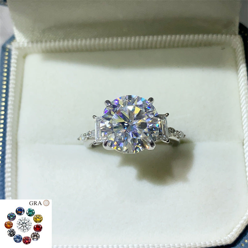 Geometric Halo Moissanite Ring for Women, 5 Carat & 8 Carat Color Stone Engagement Ring product image