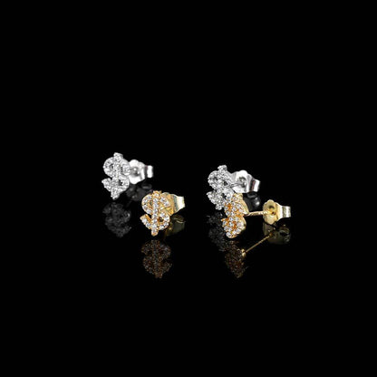 Dollar Sign CZ Stud Hip Hop Earrings with Copper Base - EAR017