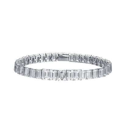 Emerald-Cut Moissanite Tennis Bracelet, S925 Silver, 18k Gold-Plated