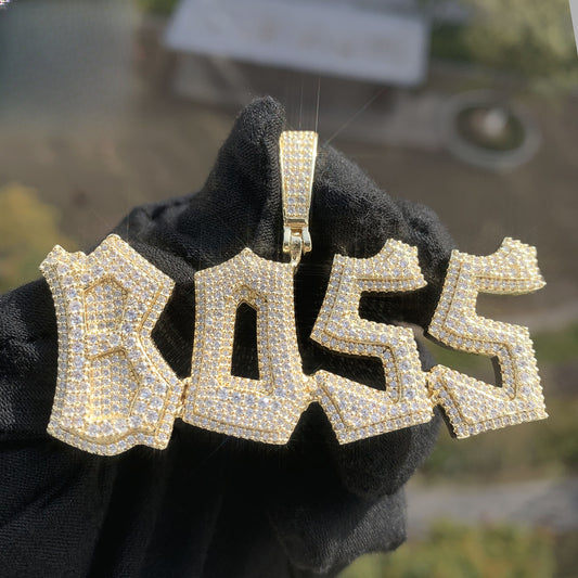 Iced Out BOSS Letter Pendant Necklace for Men