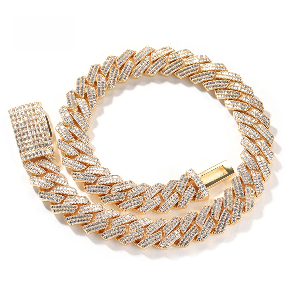 Men’s Iced Out Cuban Link Chain Necklace & Bracelet Set with Cubic Zirconia, Gold or Silver Tone, 20MM Statement Jewelry