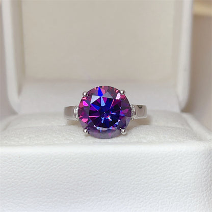 Purple Moissanite Ring for Women, Round Four-Prong Solitaire Engagement Ring, 1 Carat 2 Carat 3 Carat 5 Carat