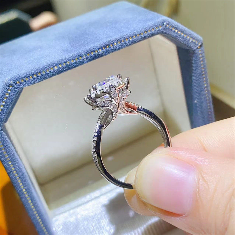 Floral Moissanite Ring for Women, 1 Carat or 2 Carat Engagement Ring, Halo Style Promise Ring product image