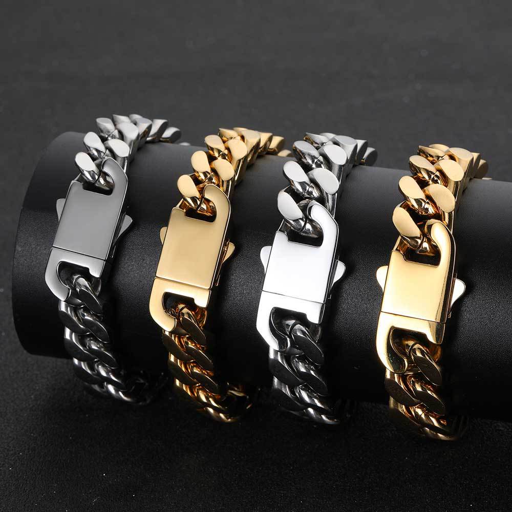 5-15 mm Faceted Polished Cuban Stainless steel Bracelet - CHA053 product image
