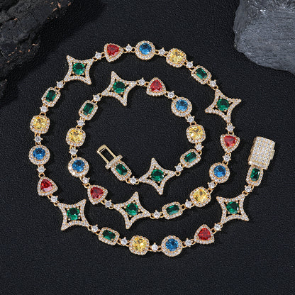 Colorful Star Geometric Chain Necklace & Bracelet Set