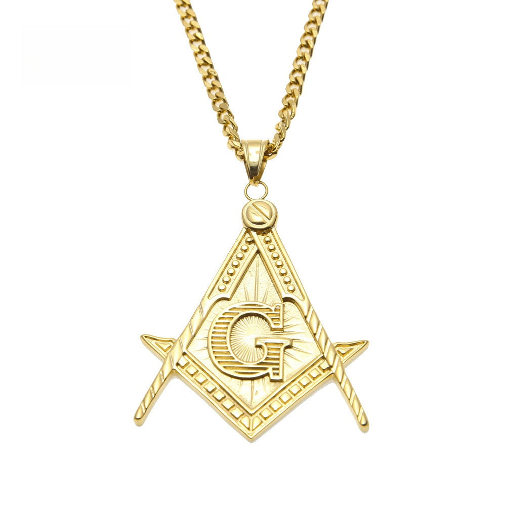 Unisex Stainless Steel Triangle Pendant Necklace with Cuban Chain, Gold Plated & Silver Plated Hip Hop Statement Chain