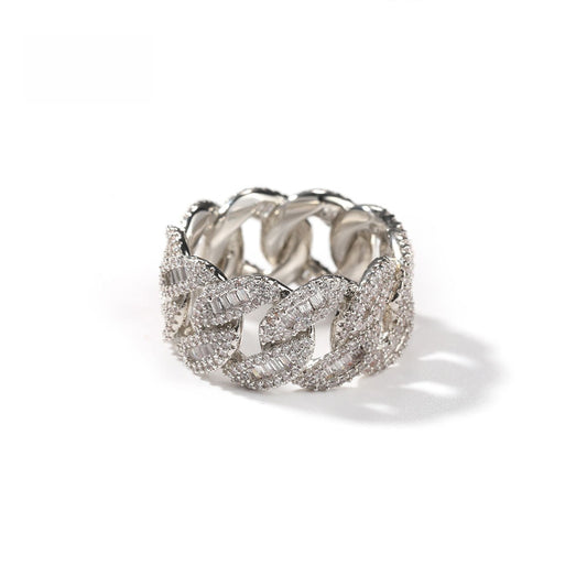 Moon Link Pavé Diamond-Style Chain Ring for Women in Gold, Silver & Rose Gold