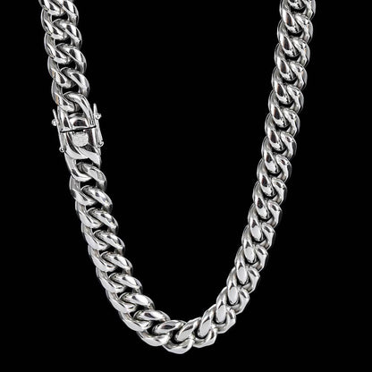 8-12 mm Polished Cuban with Dragon Clasp Hip Hop Necklace with Stainless steel Base - CHA004
