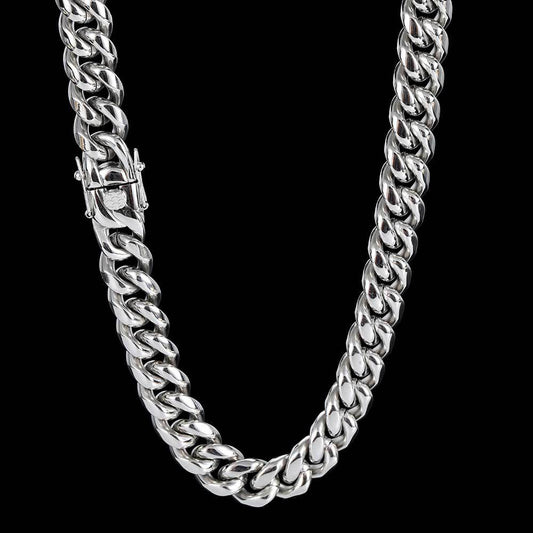 8-12 mm Polished Cuban with Dragon Clasp Hip Hop Necklace with Stainless steel Base - CHA004 product image