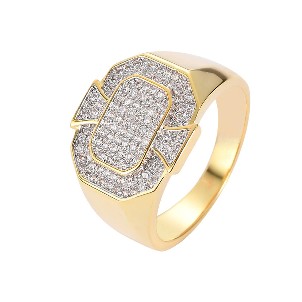 Hip Hop Geometric Cubic Zirconia Ring for Men