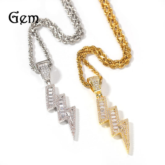 Lightning Bolt Pendant Necklace for Women, Stainless Steel Twisted Chain Necklace, Gold Plated or Silver Plated Statement Jewelry