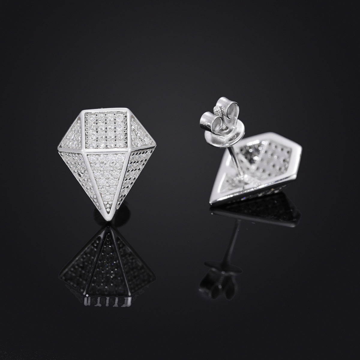 Geometric Iced Stud Earrings for Men and Women, Diamond Shape Moissanite Look Hip Hop Ear Studs product image
