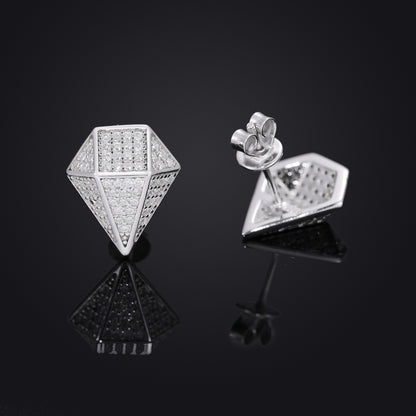 Geometric Iced Stud Earrings for Men and Women, Diamond Shape Moissanite Look Hip Hop Ear Studs