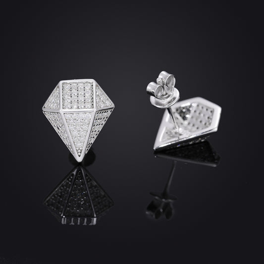 Geometric Iced Stud Earrings for Men and Women, Diamond Shape Moissanite Look Hip Hop Ear Studs product image