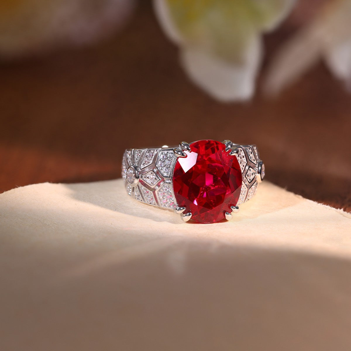 Vintage-Inspired 6 Carat Lab-Grown Ruby Ring, S925 Silver Gold-Plated Statement Ring product image