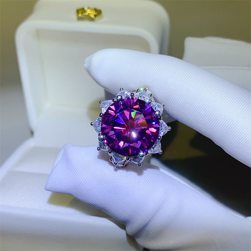 Purple Moissanite Halo Ring for Women, Round Cut Engagement Style Ring, 3 Carat or 10 Carat product image