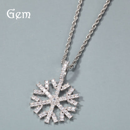 Iced Out Snowflake Pendant Necklace with Cubic Zirconia Chain for Women and Men