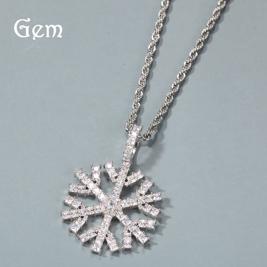 Iced Out Snowflake Pendant Necklace with Cubic Zirconia Chain for Women and Men