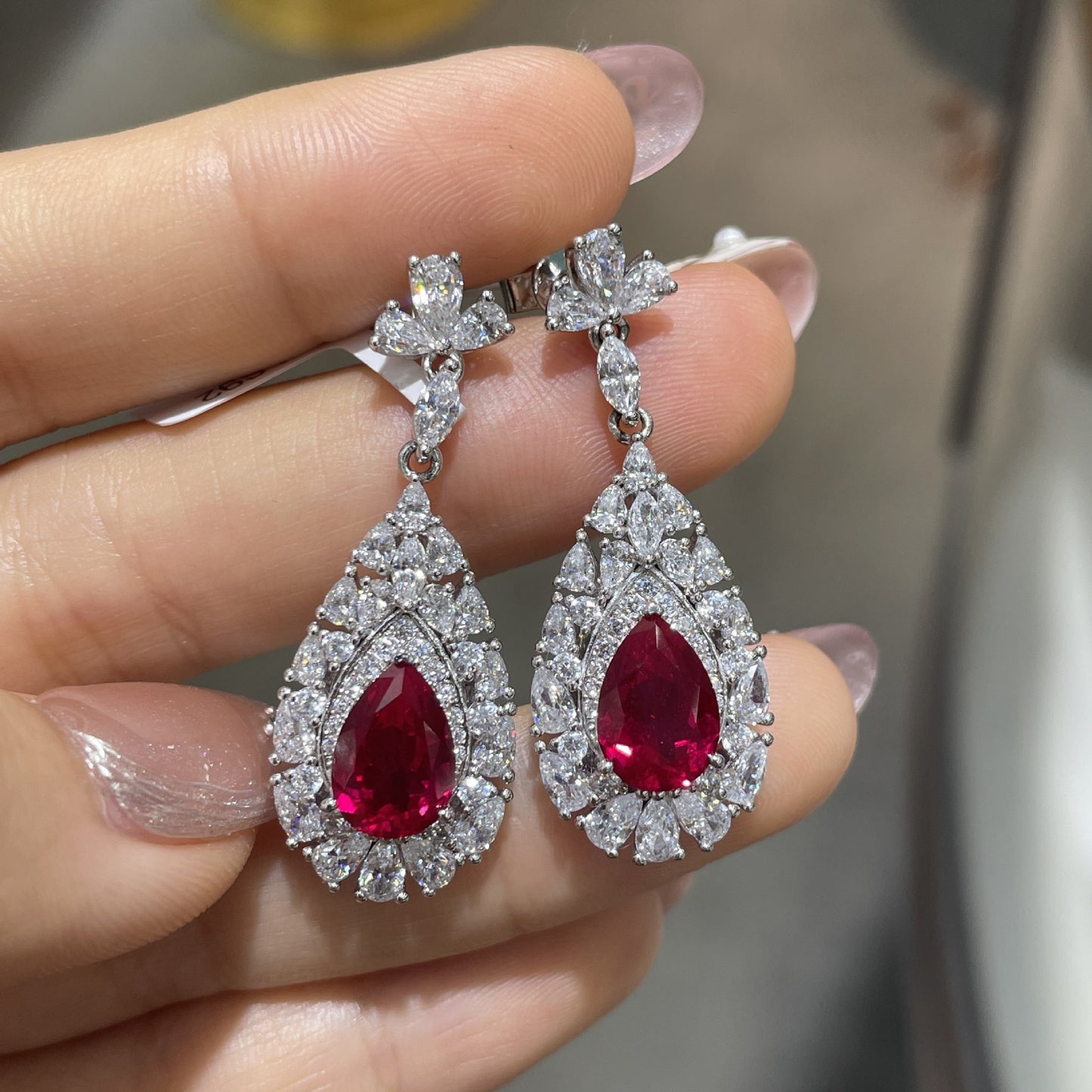Red Teardrop Crystal Necklace and Earrings Set for Women, Evening Look product image