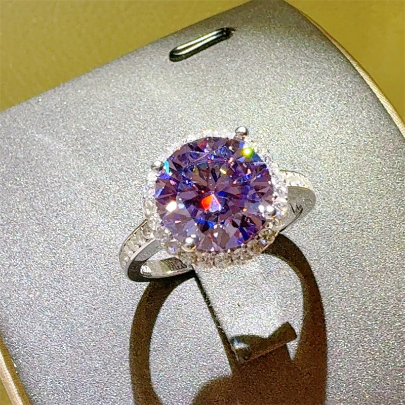 Purple Moissanite Halo Ring for Women, Round Cut Engagement Ring, 1 to 5 Carat Statement Ring product image