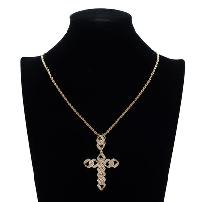 Hip Hop Cross Diamond Shape Cubic Zirconia Pendant Necklace for Men and Women