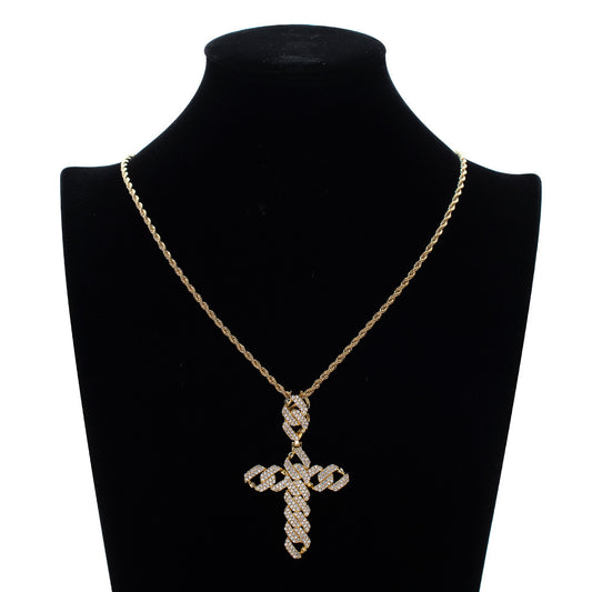 Hip Hop Cross Diamond Shape Cubic Zirconia Pendant Necklace for Men and Women