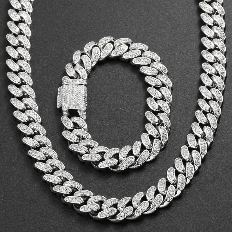 12mm Cubic Zirconia Cuban Link Chain Necklace Bracelet product image