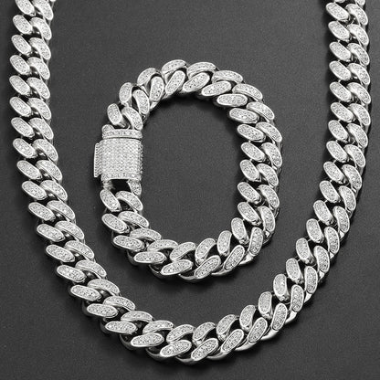 12mm Cubic Zirconia Cuban Link Chain Necklace Bracelet