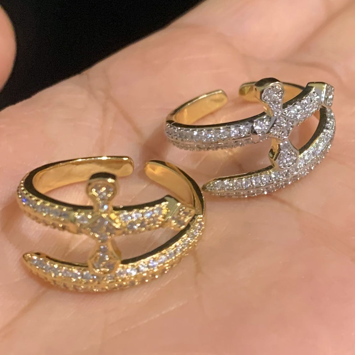 Unisex Iced Cross Hip Hop Statement Ring