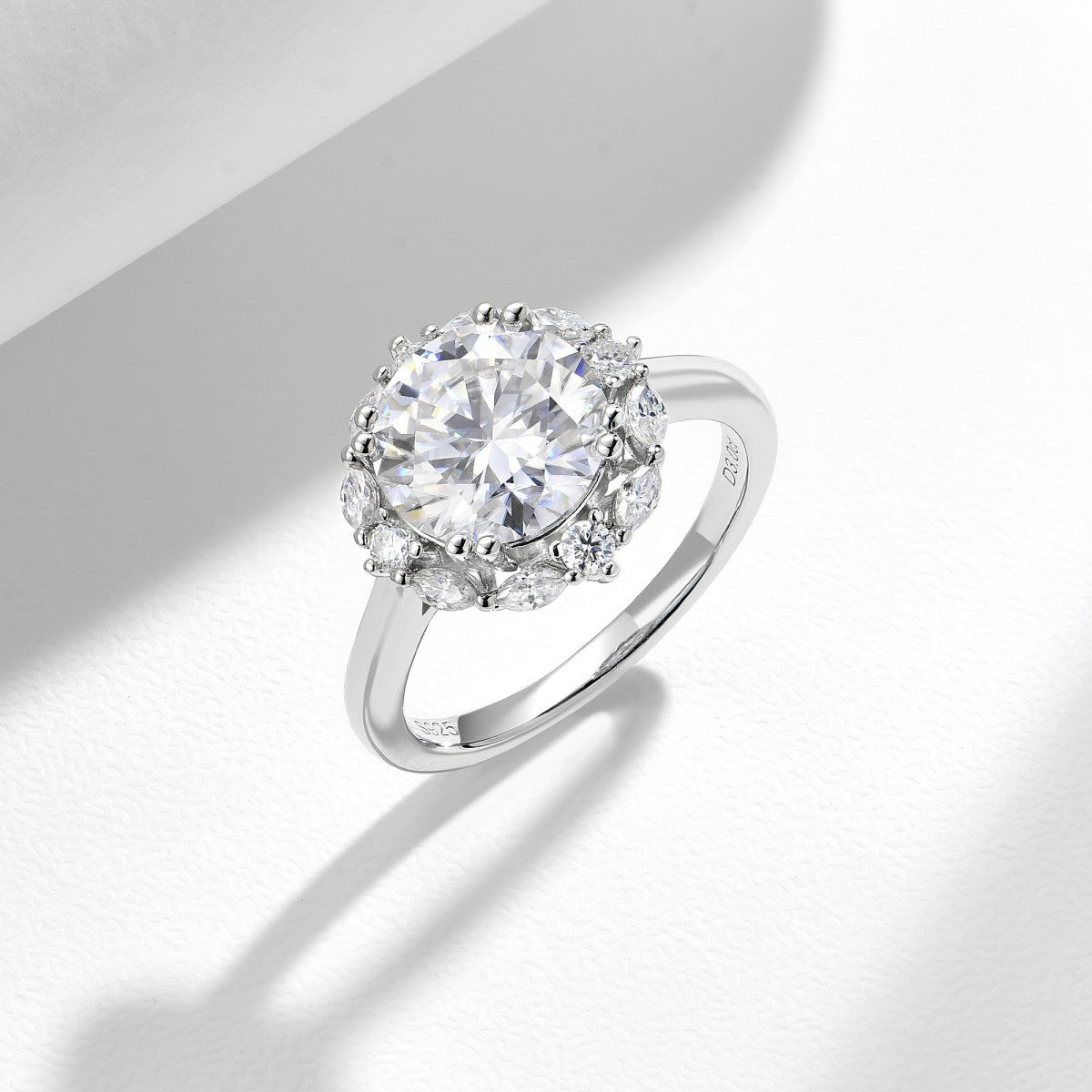 3 Carat Round Moissanite Halo Engagement Ring for Women, S925 Silver-Plated Ring product image