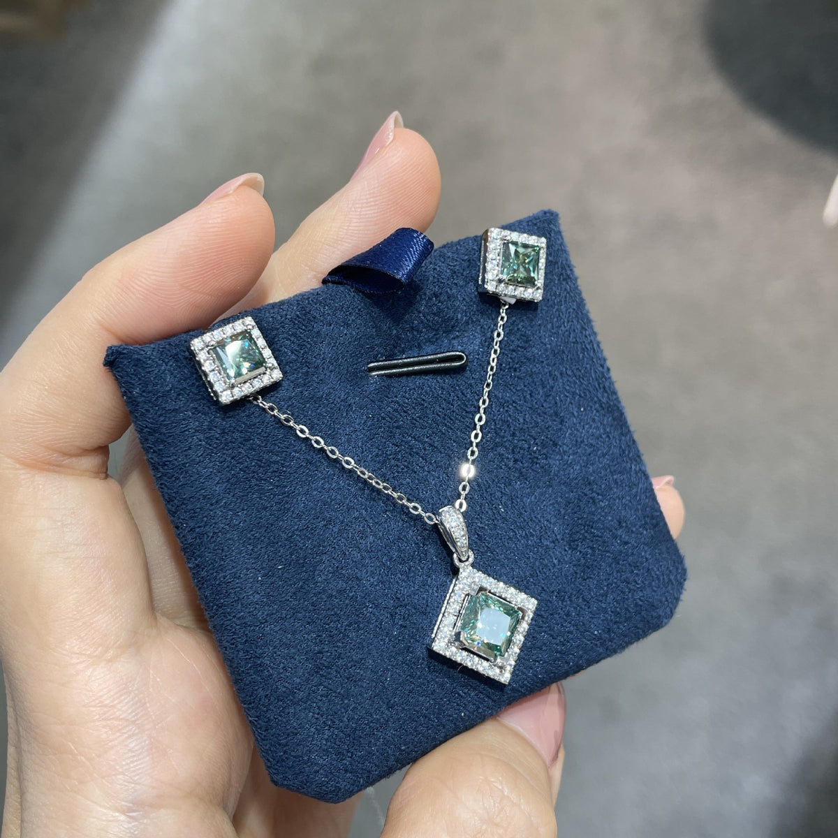 925 Silver Moissanite Geometric Pendant Necklace for Women product image