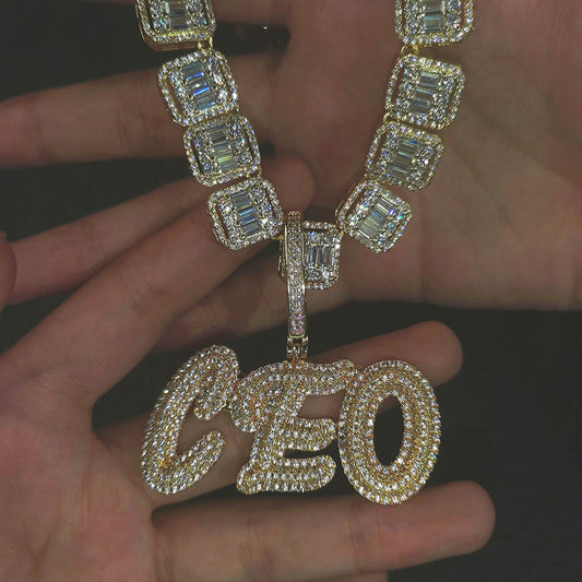 Custom Bubble Letter Pendant Necklace with Cubic Zirconia – Gold or Silver Personalized Name Chain