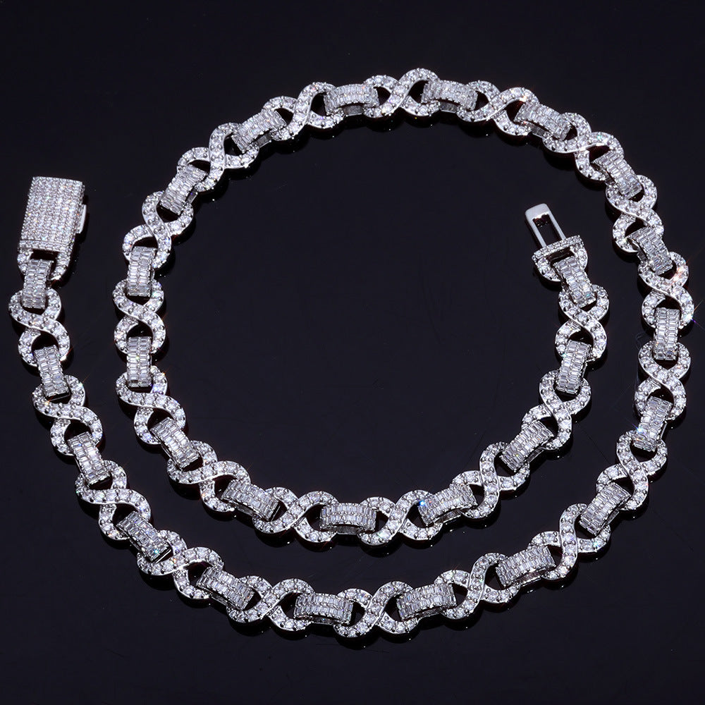 10 mm Baguette CZ Figure-Eight Link Hip Hop Necklace or Bracelet with Copper Base - CHA428 product image