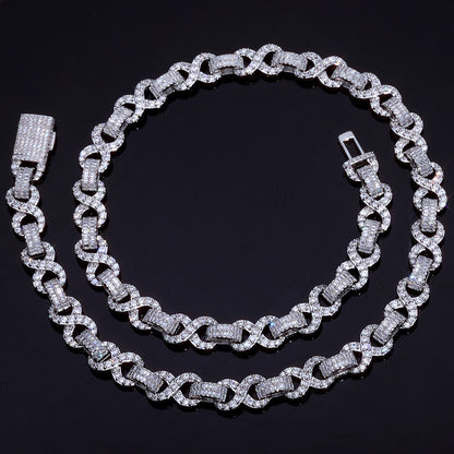 10 mm Baguette CZ Figure-Eight Link Hip Hop Necklace or Bracelet with Copper Base - CHA428