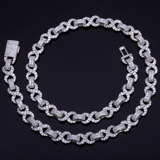 10 mm Baguette CZ Figure-Eight Link Hip Hop Necklace or Bracelet with Copper Base - CHA428 alternate product image