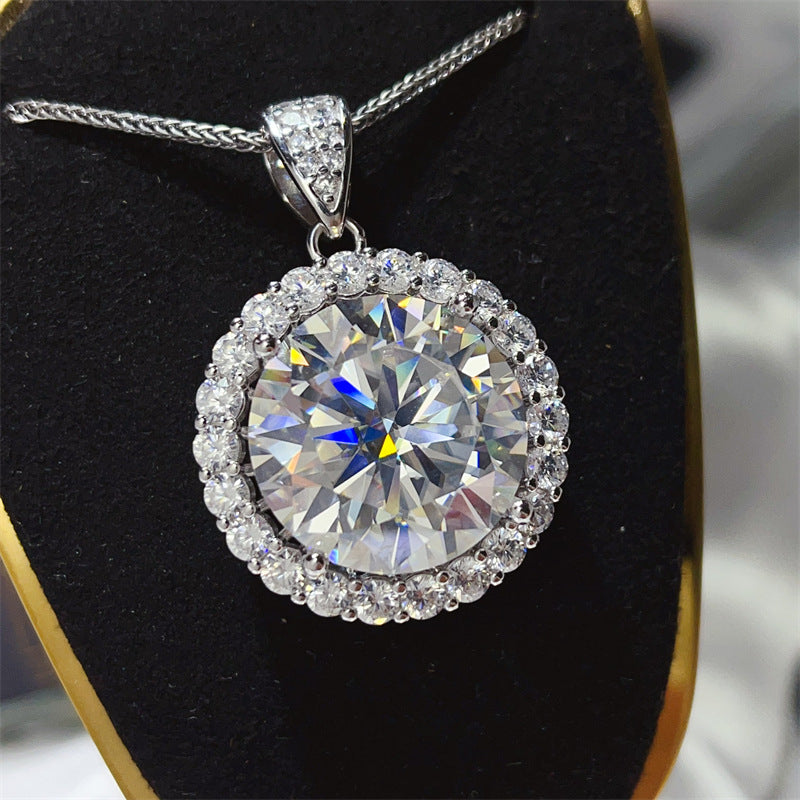Large Round Halo Moissanite Pendant Necklace for Women, 20 Carat Look Statement Chain product image