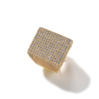 Gold tone square cubic zirconia statement ring front view