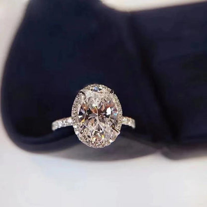 Oval Moissanite Halo Engagement Ring for Women, 1 Carat 2 Carat 3 Carat Promise Ring