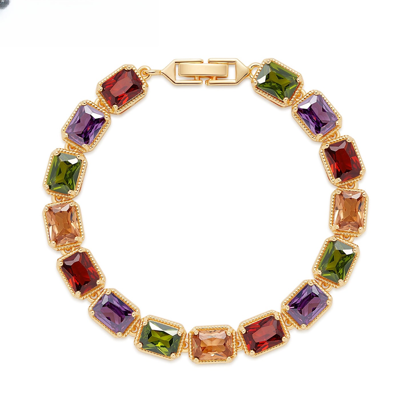 Elegant Gold Plated Purple Crystal Rectangle Link Bracelet for Women